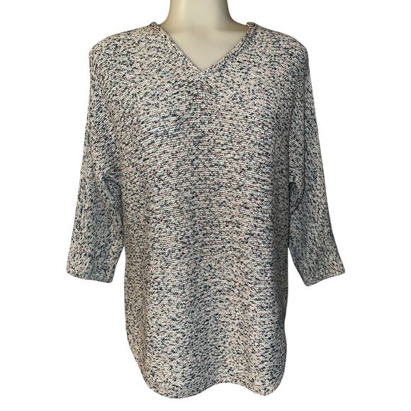 Chico’s V-Neck Pullover Sweater Size 0 US Small White Green Pink Shine Shimmer - Picture 1 of 7